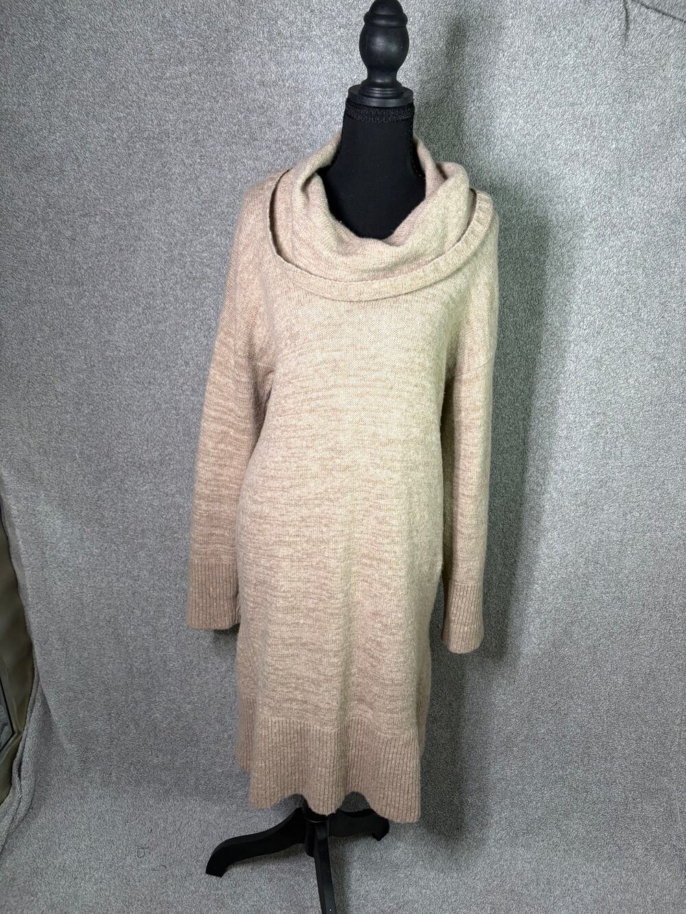 Anthropologie Sonoran Cowl Neck Wool Sweater Dress L Oatmeal